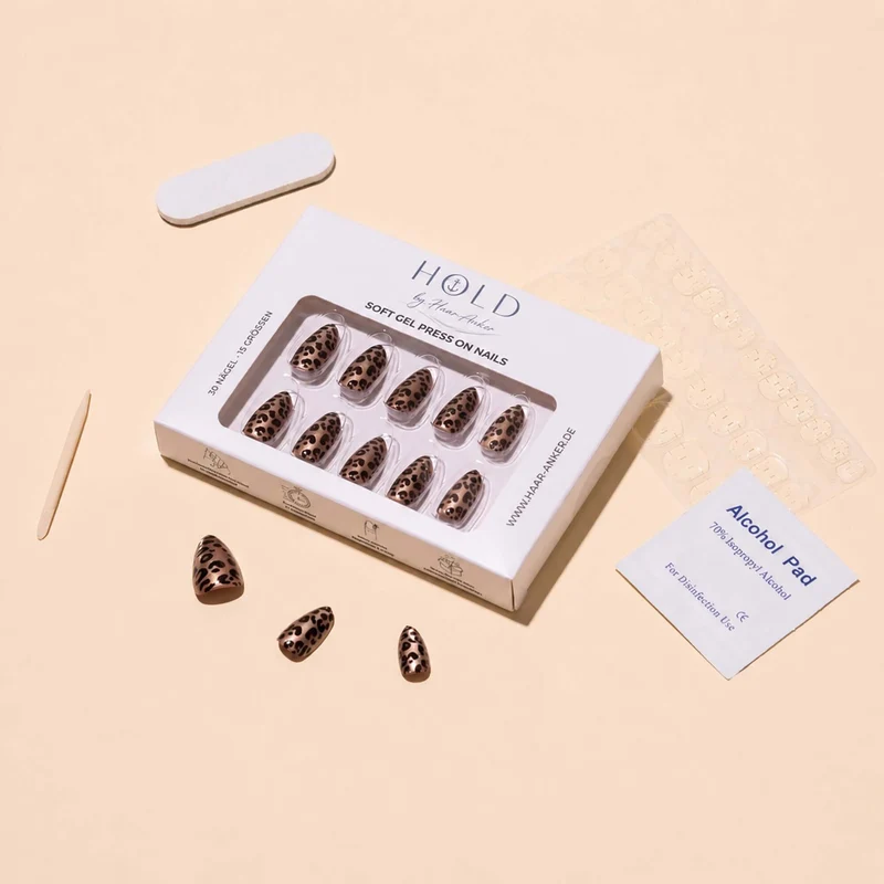'Leo Almond' Soft Gel Press Ons | Short Almond
