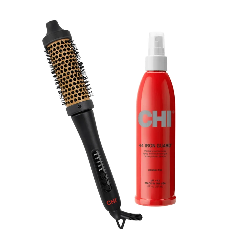 CHI Ceramic Nylon Round Brush 1.5 inch + CHI 44 Iron Guard Hittebeschermende Spray