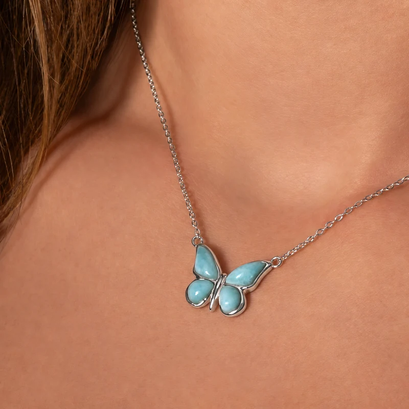 Larimar Schmetterling Silber | Halskette