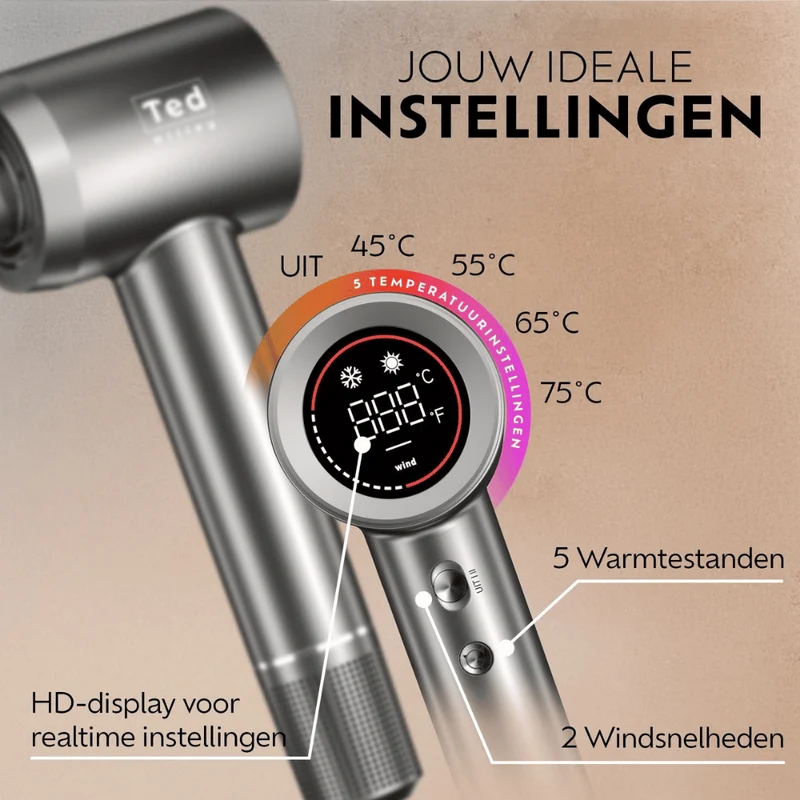 Ted Hilley VelvetDry Ionische Fohn met Concentrator Silver
