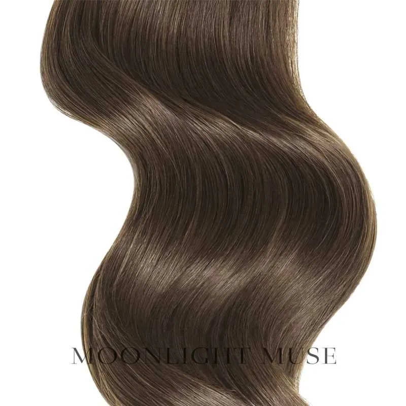 Mondschein Muse Jungfrau Haar 55cm V-Spitze Haar Mittelbraun kalt Col#5