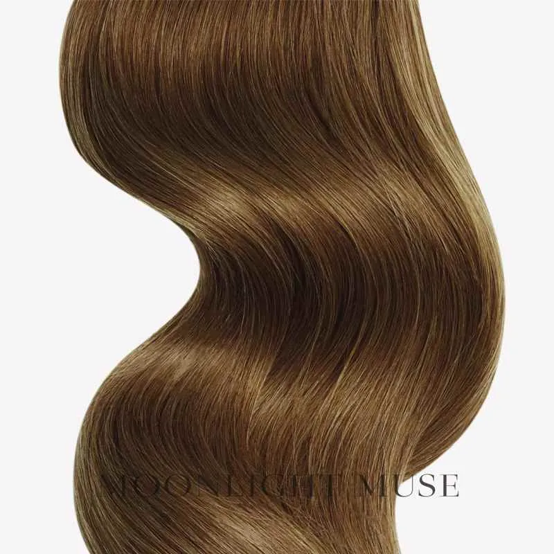 Mondschein Muse Jungfernhaar 55cm V-Spitze Haar Mittelbraun warm Col#6