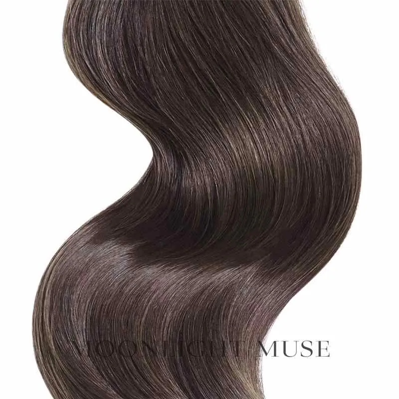 Mondschein Muse Jungfrau Haar 55cm V-Spitze Haar Dunkelbraun natürlich Col#3