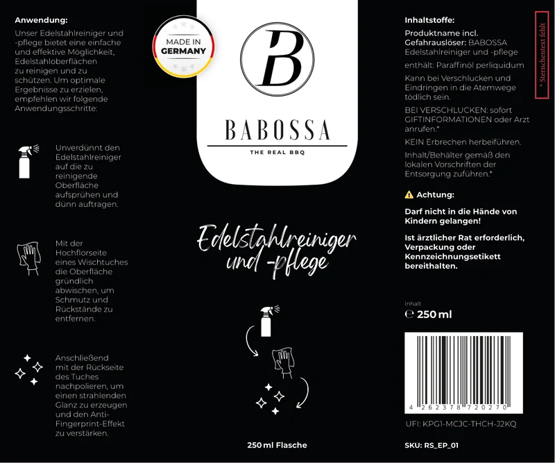 Babossa Edelstahlreiniger und -pflege