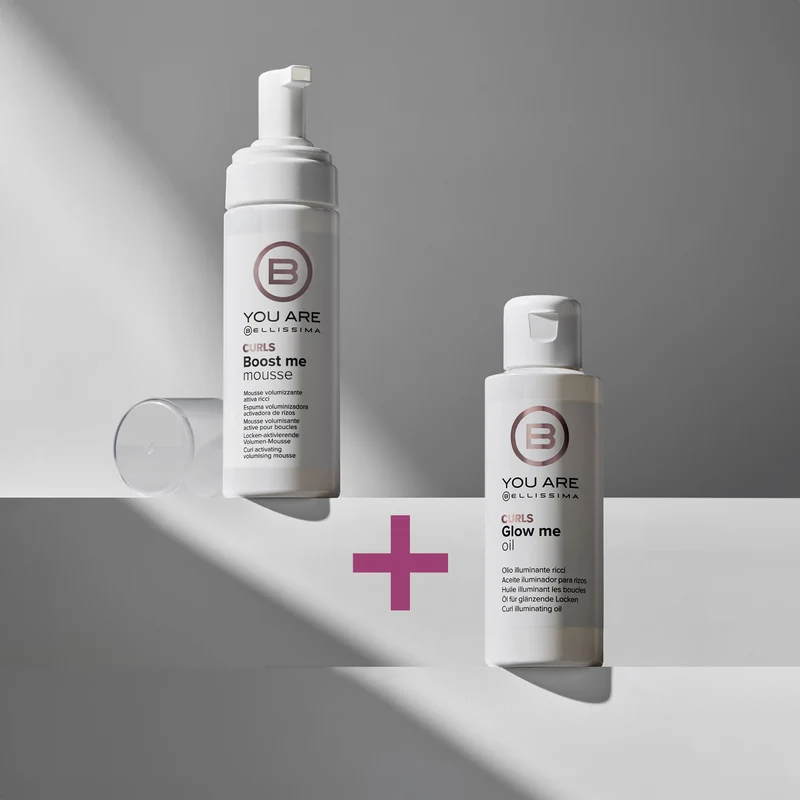 Kit styling capelli ricci con mousse volumizzante Boost Me Mousse e olio illuminante Glow Me Oil