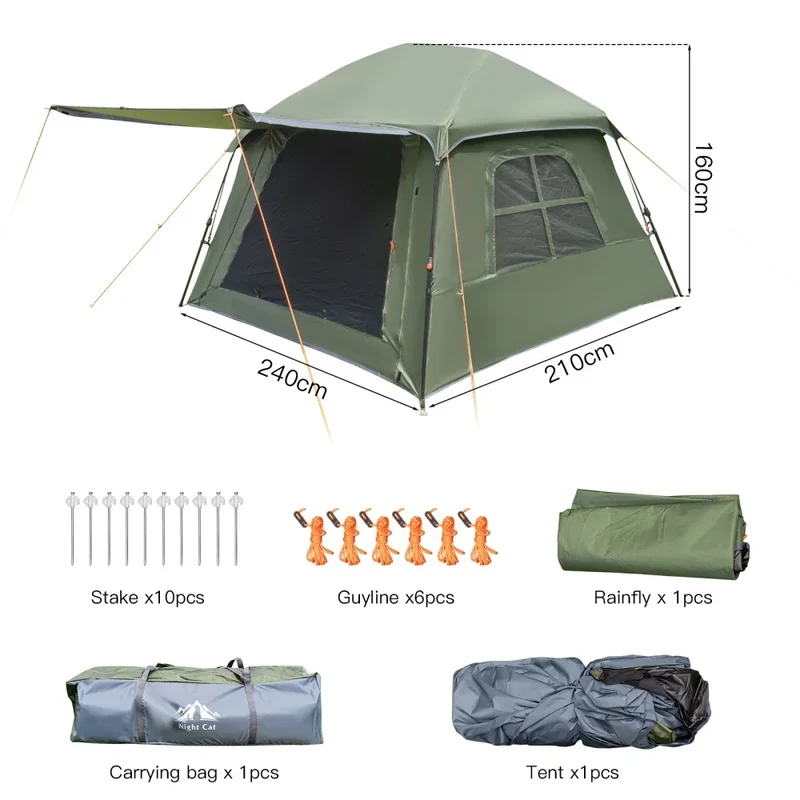 Night Cat Pop Up Blackout Waterproof Camping Tent With Rainfly