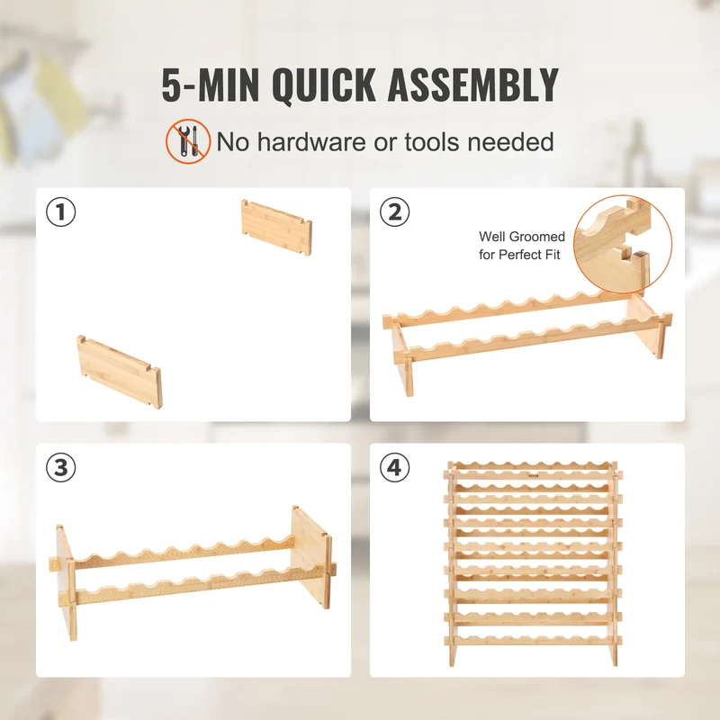 SucceBuy Stackable Bamboo Wine Rack Freestanding Modular Storage Shelf
