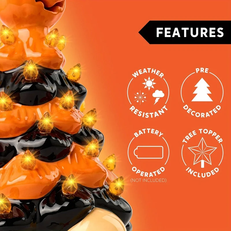 Pumpkin Gnome Ceramic Tree With Battery Powered Halloween Decor