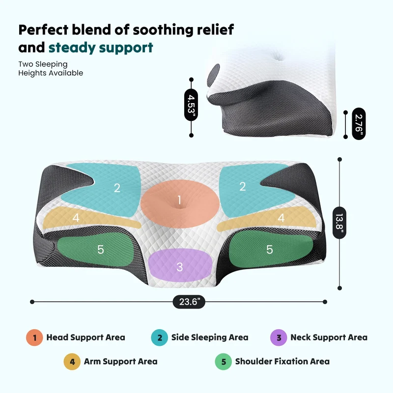 JHK Ergonomic Memory Foam Cervical Neck Pillow With Cooling Pillowcase