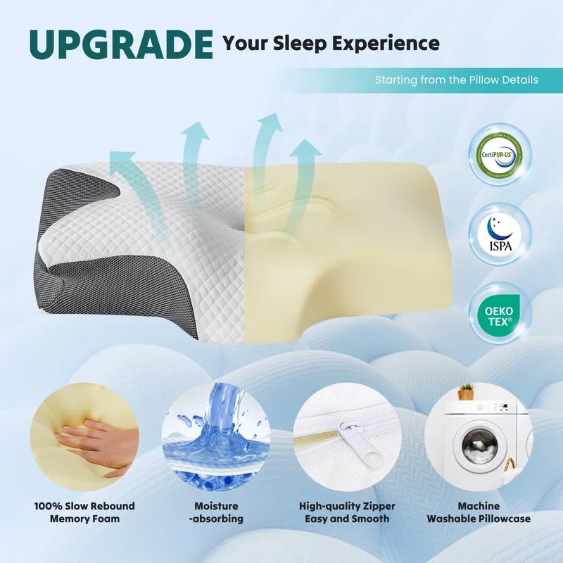 JHK Ergonomic Memory Foam Cervical Neck Pillow With Cooling Pillowcase