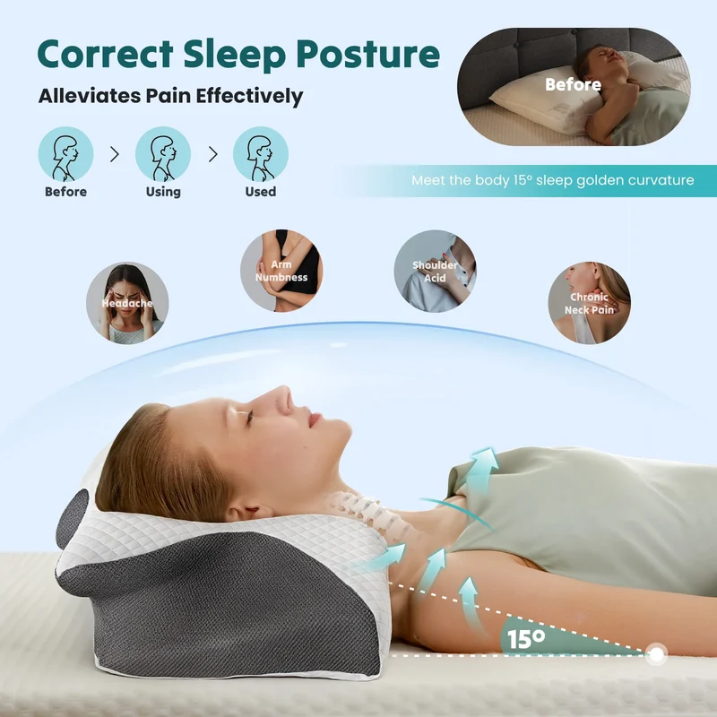 JHK Ergonomic Memory Foam Cervical Neck Pillow With Cooling Pillowcase