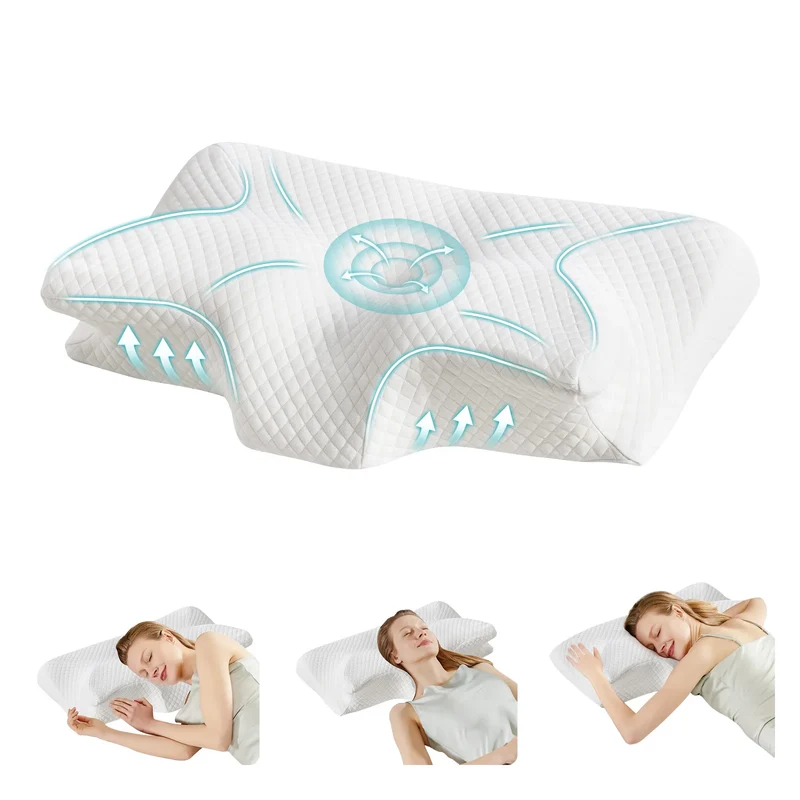JHK Ergonomic Memory Foam Cervical Neck Pillow With Cooling Pillowcase