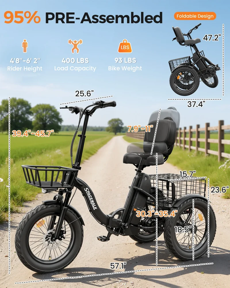 Spacewalk 1200W Peak Power Brushless Electric Trike With Basket