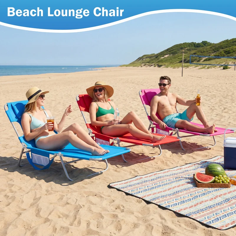JHK Adjustable Reclining Foldable Outdoor Beach Lounge Chair