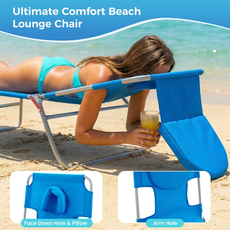 JHK Adjustable Reclining Foldable Outdoor Beach Lounge Chair