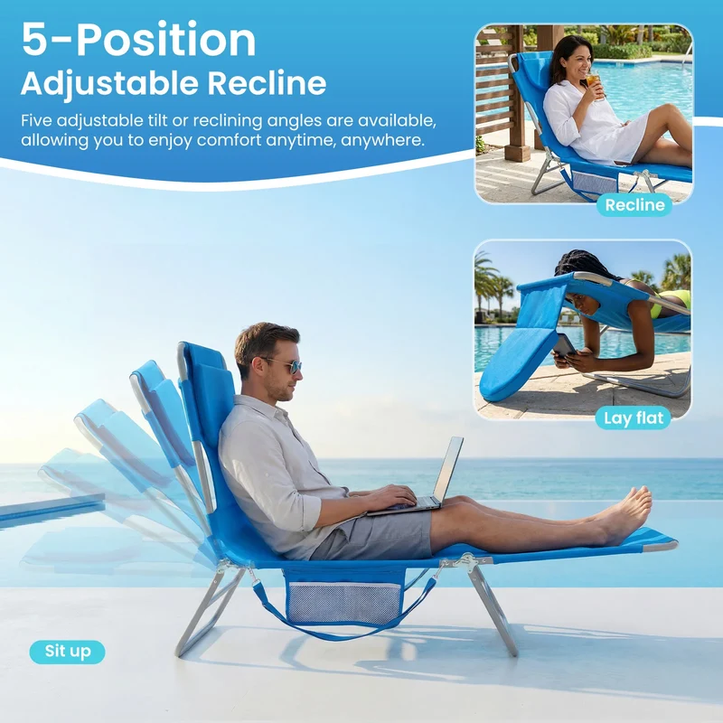 JHK Adjustable Reclining Foldable Outdoor Beach Lounge Chair