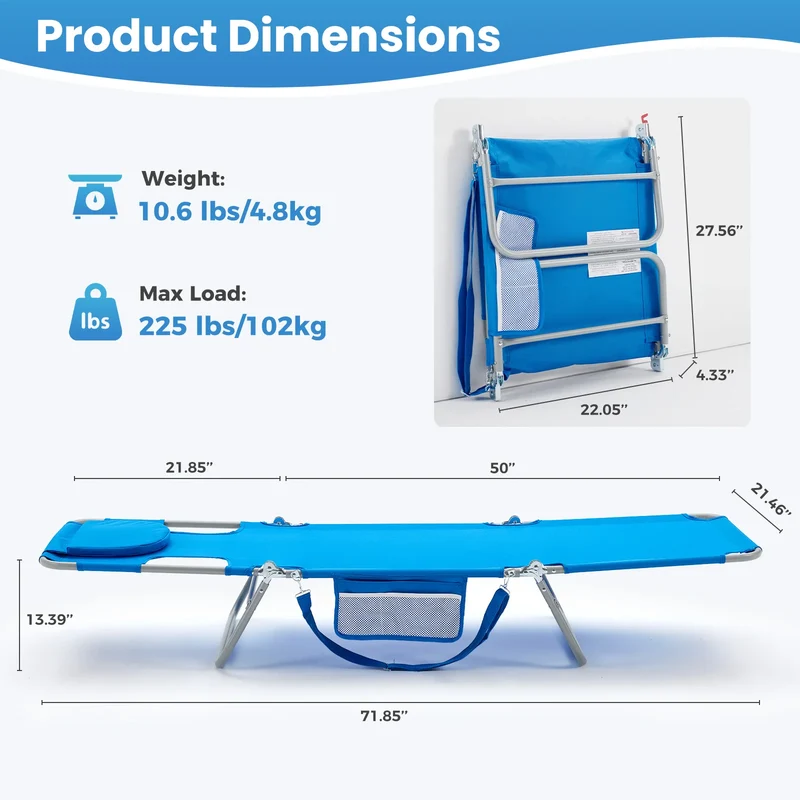 JHK Adjustable Reclining Foldable Outdoor Beach Lounge Chair