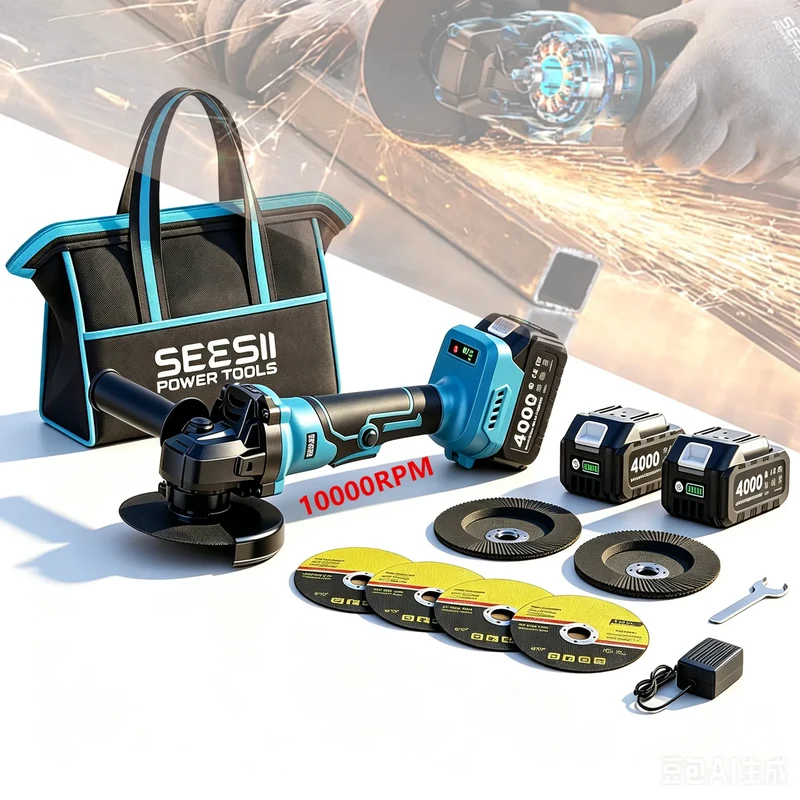 Seesii Cordless Brushless Angle Grinder Variable Speed Power Tool