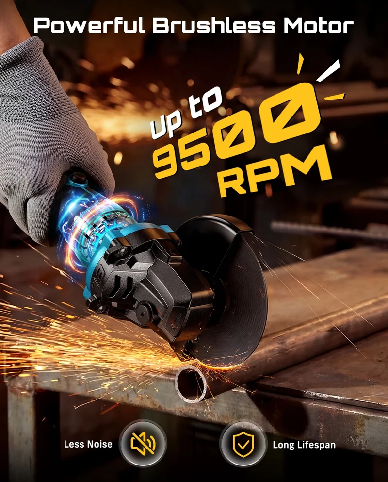 Seesii Cordless Brushless Angle Grinder Variable Speed Power Tool