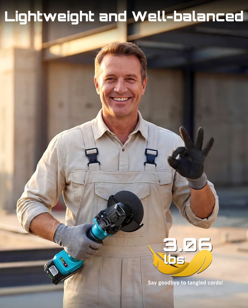 Seesii Cordless Brushless Angle Grinder Variable Speed Power Tool