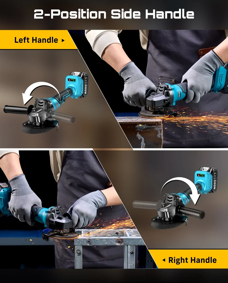 Seesii Cordless Brushless Angle Grinder Variable Speed Power Tool