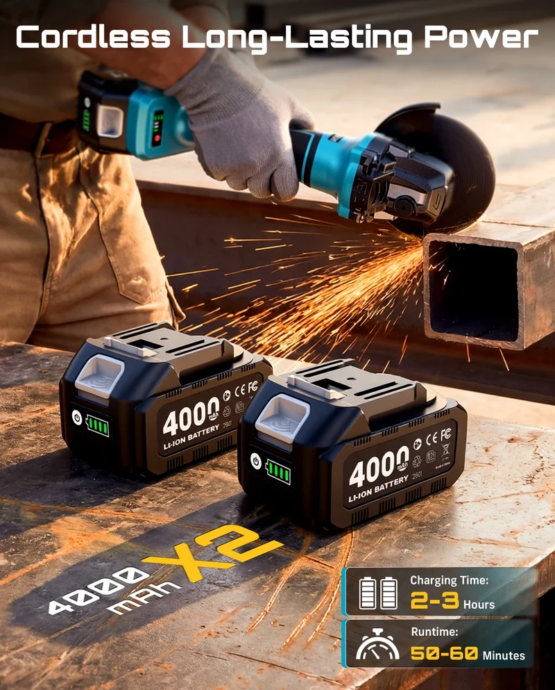 Seesii Cordless Brushless Angle Grinder Variable Speed Power Tool