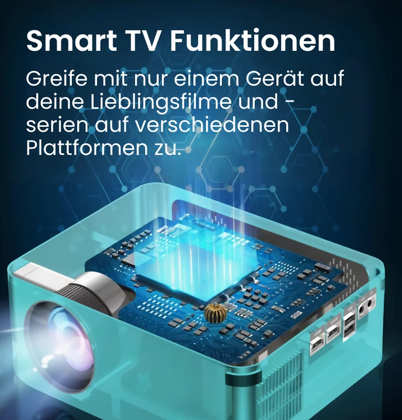 4K & 8K Support Beamer mit 5G WiFi, Bluetooth, 1080P HD, 8000+ Apps, Dolby Sound Smart Portable Beamer mit Tasche