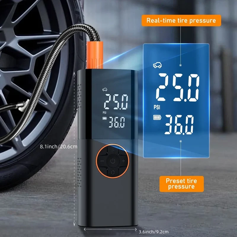 Portable Tire Inflator Compressor With LED Lights And Pressure Gauge