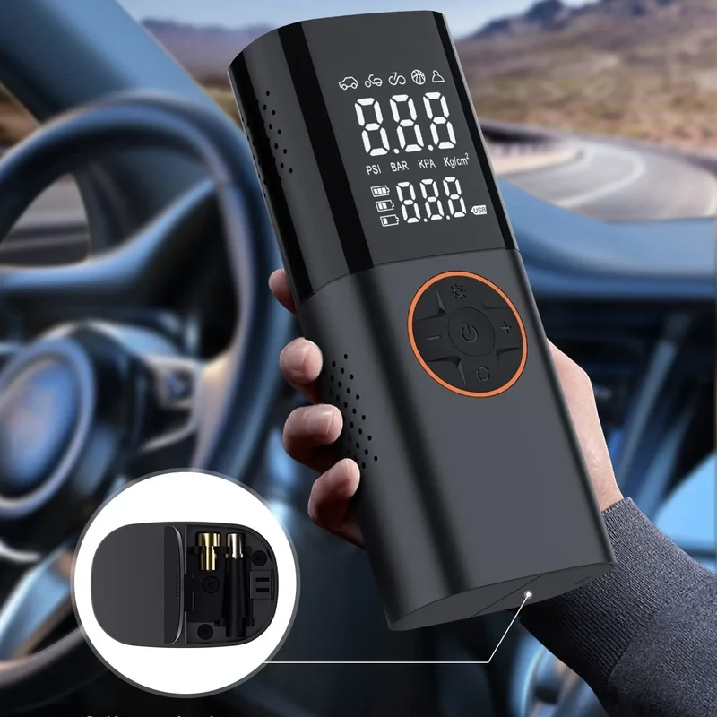Portable Tire Inflator Compressor With LED Lights And Pressure Gauge