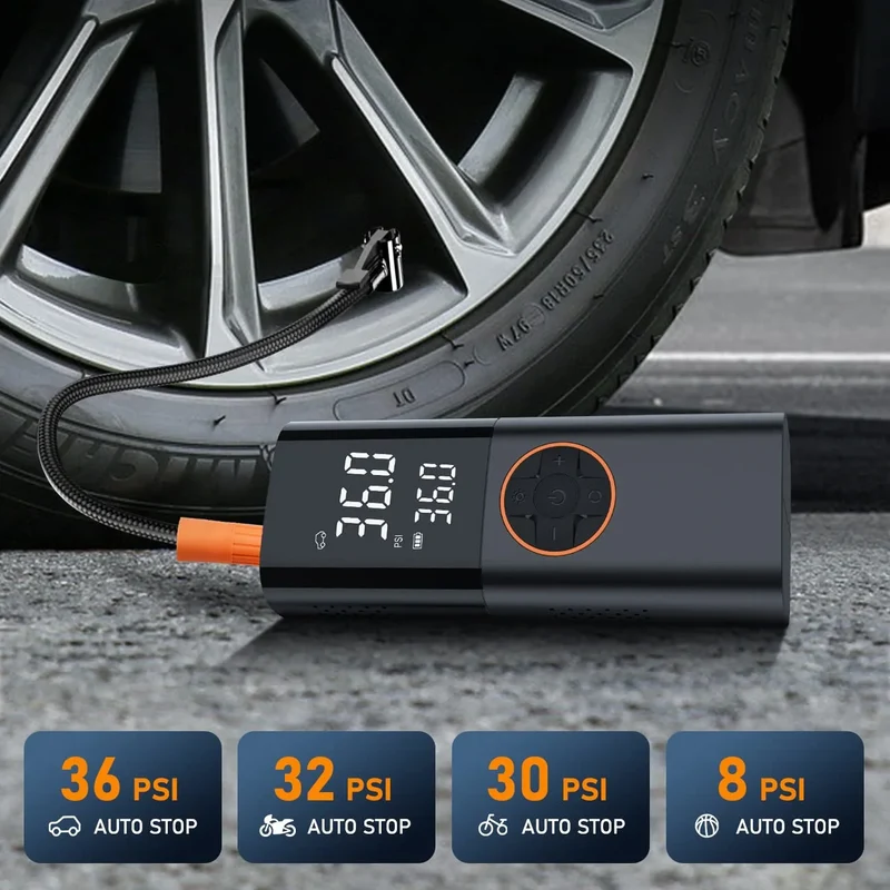 Portable Tire Inflator Compressor With LED Lights And Pressure Gauge
