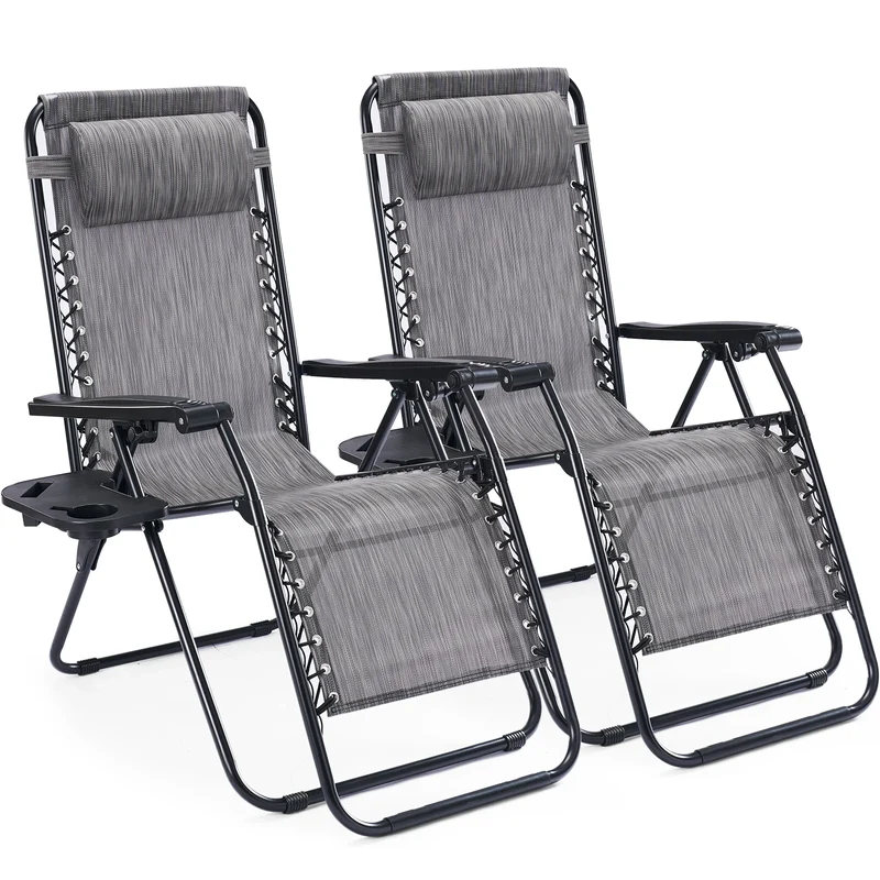 JHK Zero Gravity Outdoor Recliner Chair Set With Cup Holders