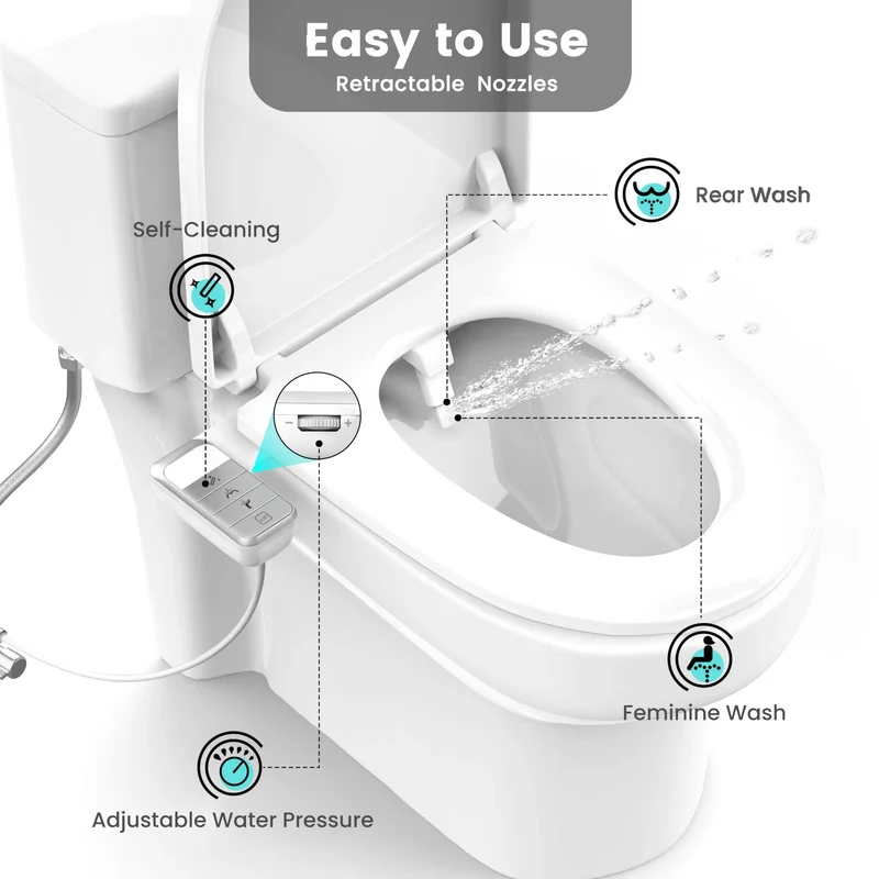 Non Electric Self Cleaning Bidet Attachment For Existing Toilets