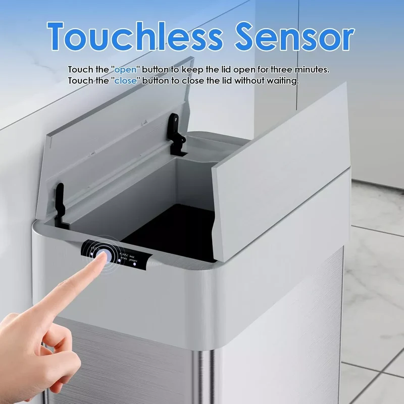 13.2-21.1Gal (50-80L) Motion Sensor Trash Can for Kitchen Stainless Steel Garbage Can Gal Automatic Garbage Smart Bin