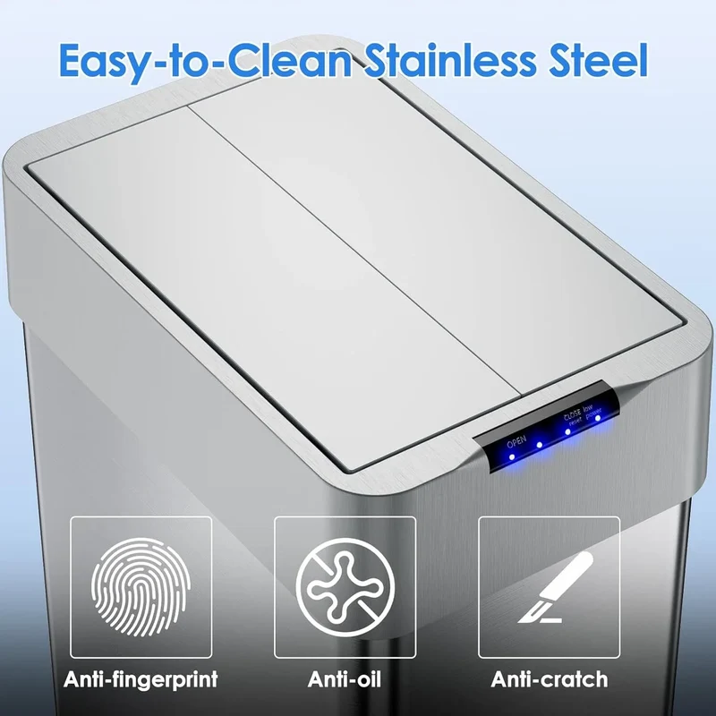13.2-21.1Gal (50-80L) Motion Sensor Trash Can for Kitchen Stainless Steel Garbage Can Gal Automatic Garbage Smart Bin
