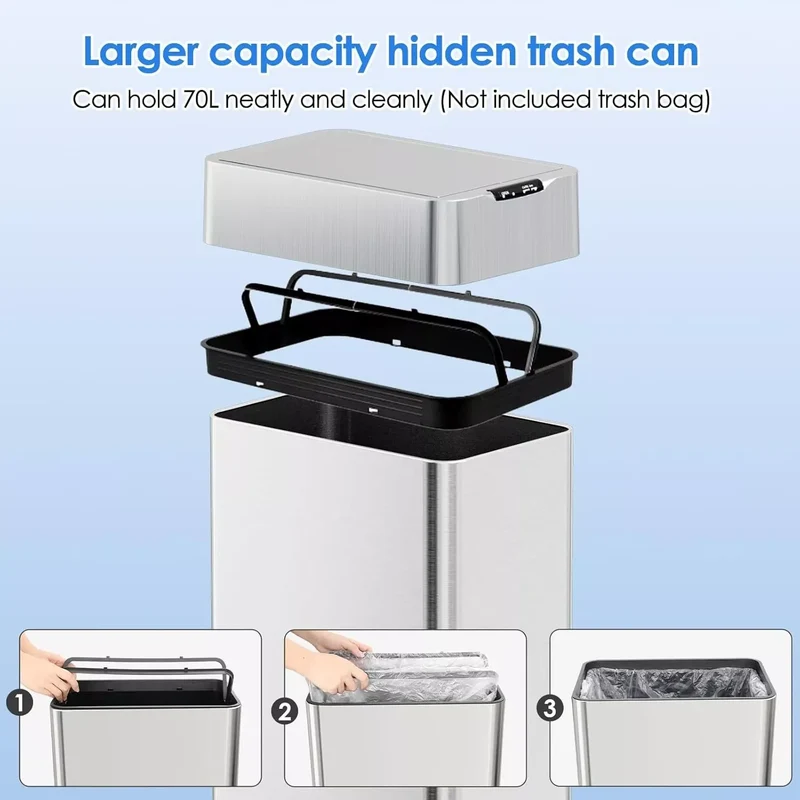 13.2-21.1Gal (50-80L) Motion Sensor Trash Can for Kitchen Stainless Steel Garbage Can Gal Automatic Garbage Smart Bin