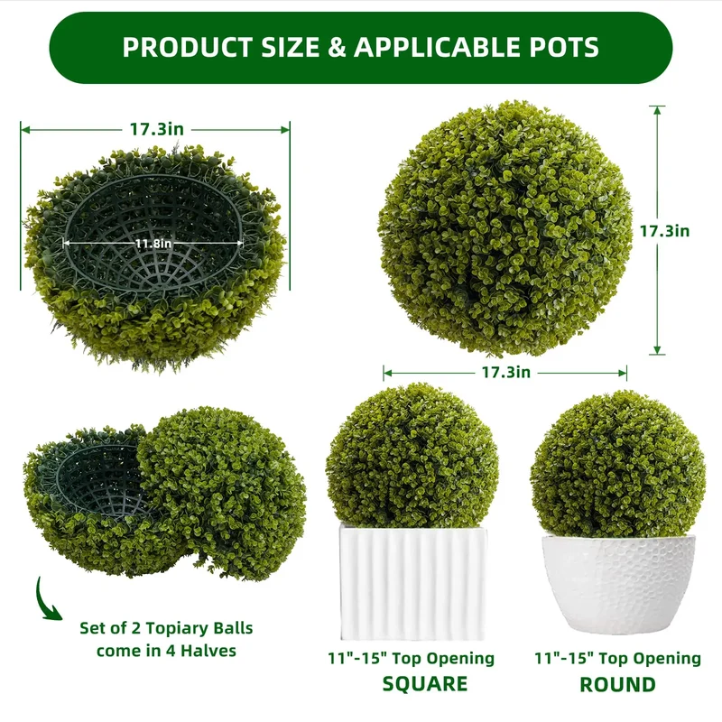New Topiary Balls Artificial Outdoor Set of 2, Artificial Topiary Cedar Balls for Home Wedding Decor Green 44/48/54/55/59/63 CM