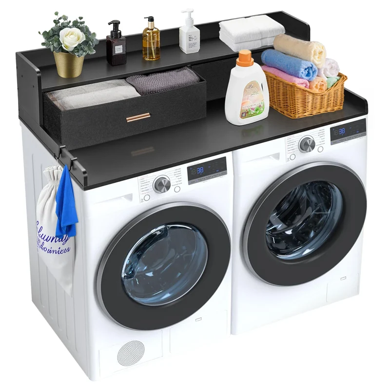 SucceBuy Washer Dryer Countertop With Drawer Shelf For Laundry Organization