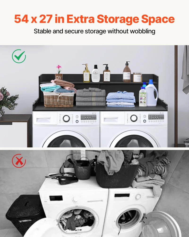 SucceBuy Washer Dryer Countertop With Drawer Shelf For Laundry Organization