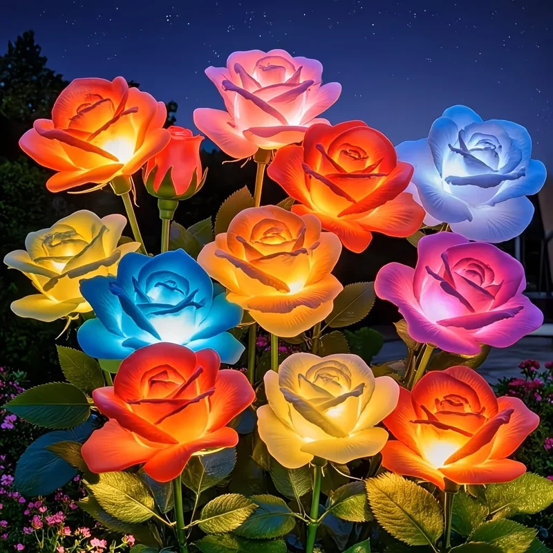 Solar Rose Flower Lights With Color Changing LED Pathway Decor