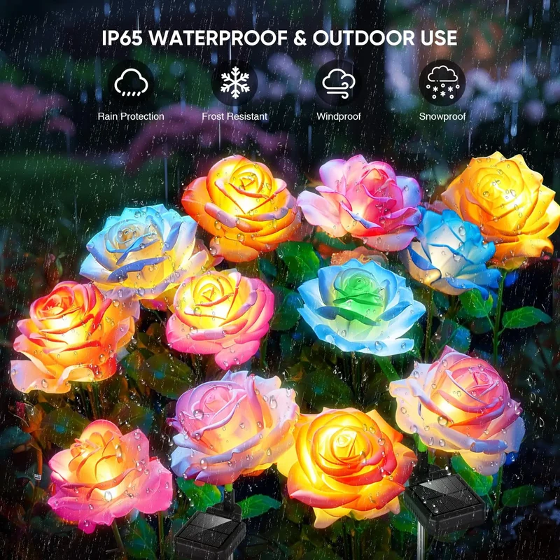 Solar Rose Flower Lights With Color Changing LED Pathway Decor