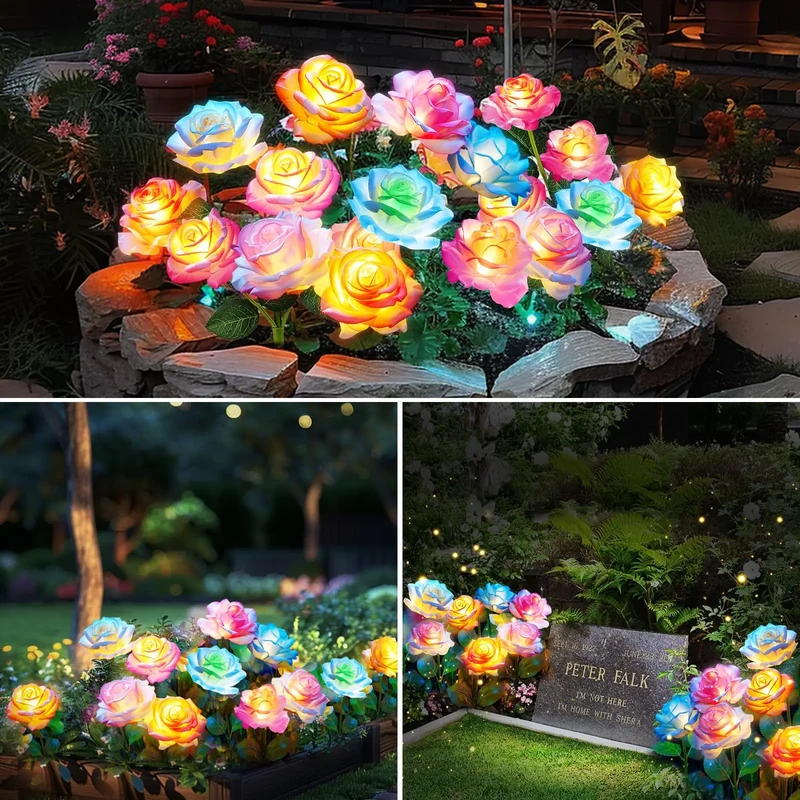 Solar Rose Flower Lights With Color Changing LED Pathway Decor