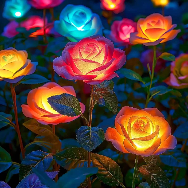 Solar Rose Flower Lights With Color Changing LED Pathway Decor