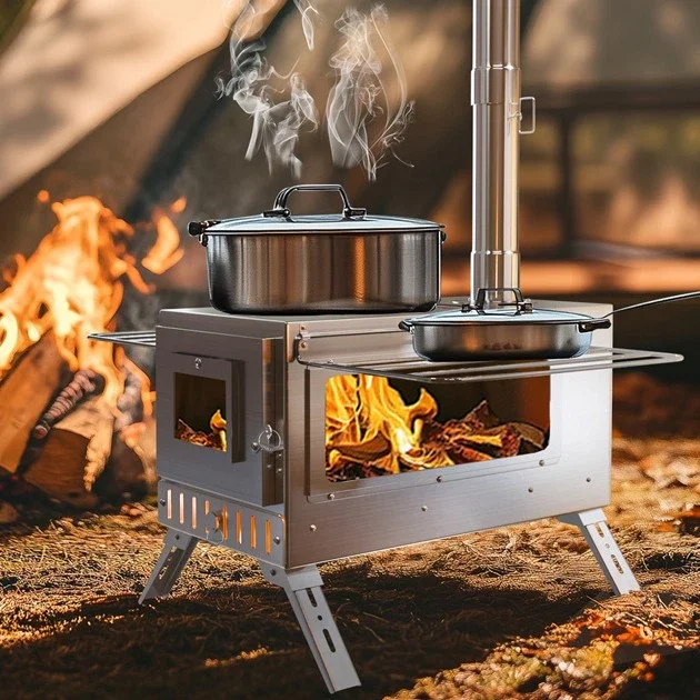 Unho Portable Wood Burning Tent Stove With Chimney Pipes