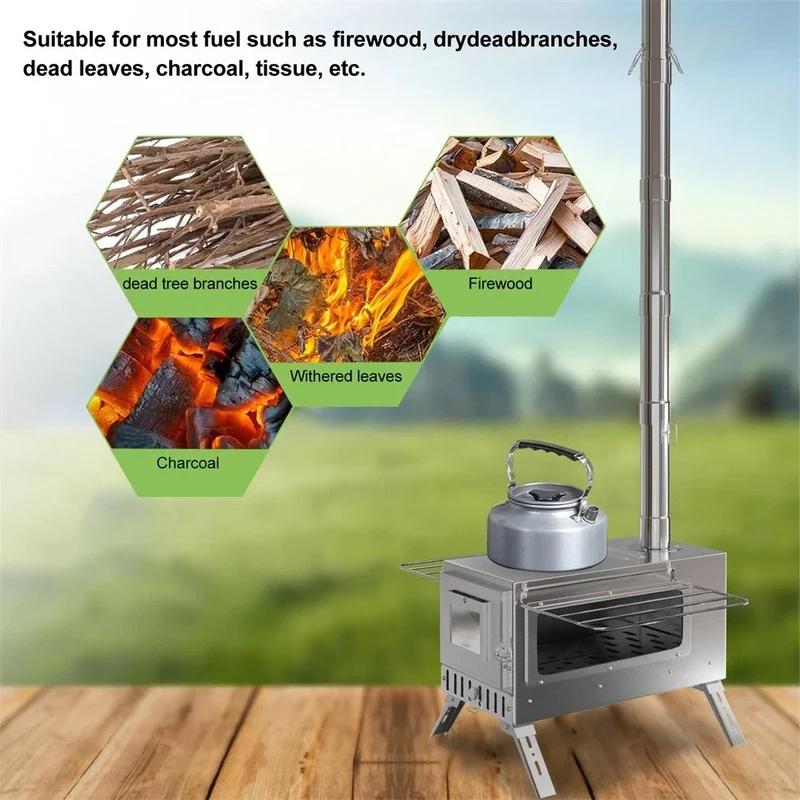 Unho Portable Wood Burning Tent Stove With Chimney Pipes
