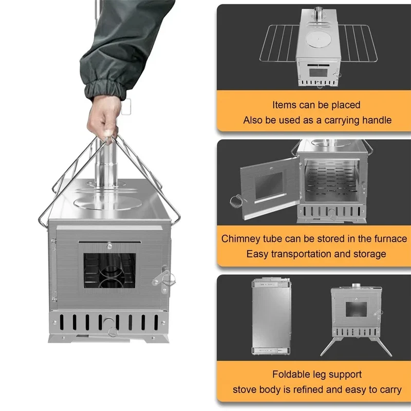 Unho Portable Wood Burning Tent Stove With Chimney Pipes