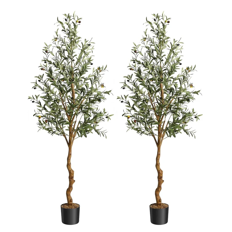 1Pc/2Pcs Artificial Olive Tree 4ft / 5ft / 6ft, Large Artificial Plants Fake Plastic Plants in Pot for Home Bedroom Decor