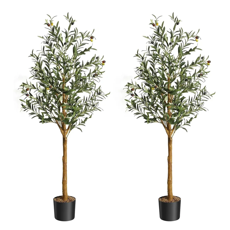1Pc/2Pcs Artificial Olive Tree 4ft / 5ft / 6ft, Large Artificial Plants Fake Plastic Plants in Pot for Home Bedroom Decor