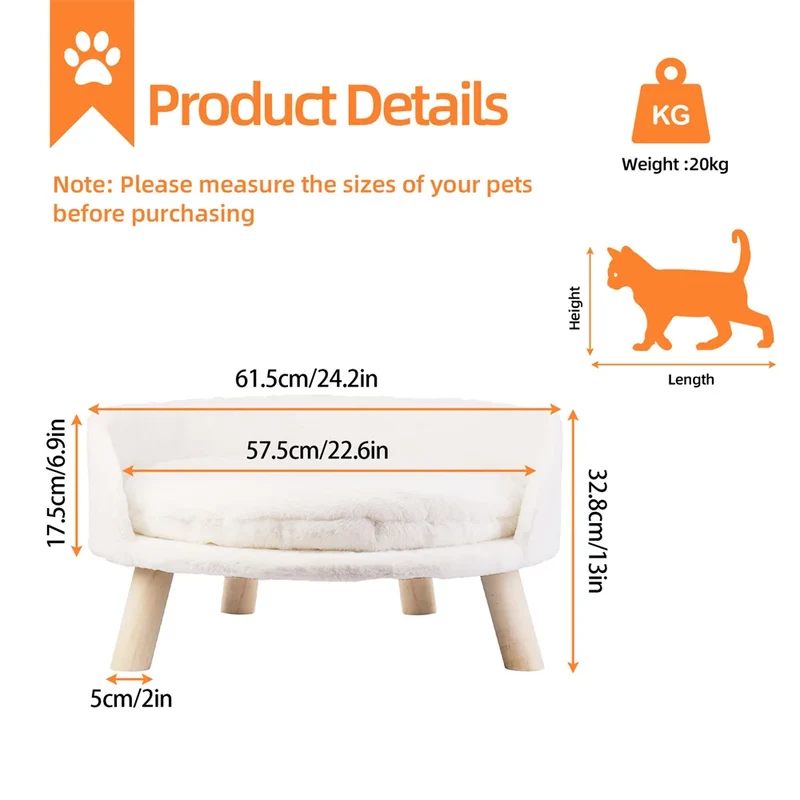 Ultra Soft Elevated Dog Cat Sofa Bed Couch Pet Puppy Chair Backrest Stool Seat Lounger with Removable Waterproof Padded Cushion