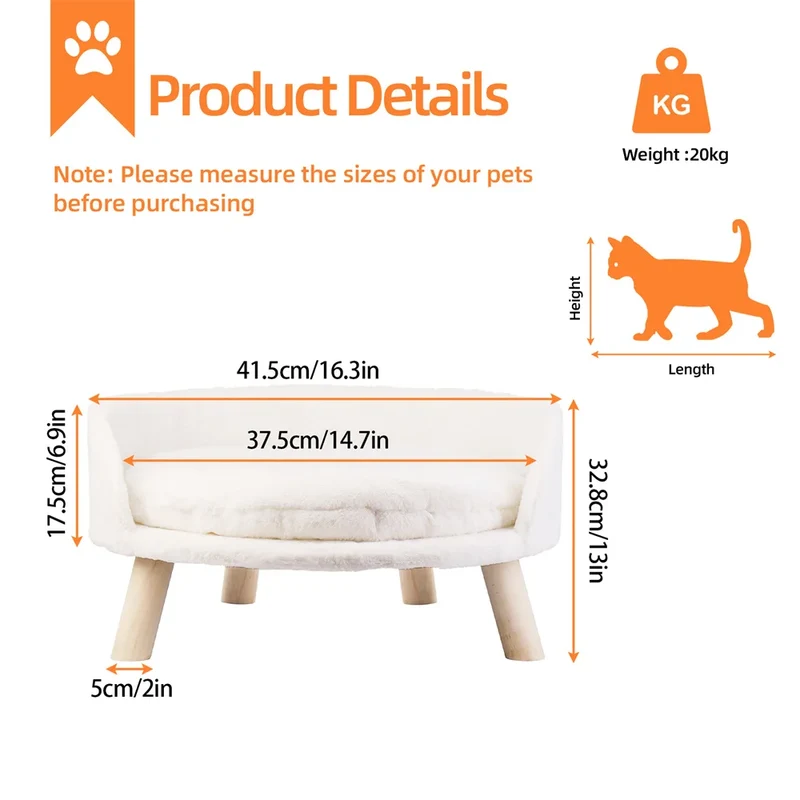 Ultra Soft Elevated Dog Cat Sofa Bed Couch Pet Puppy Chair Backrest Stool Seat Lounger with Removable Waterproof Padded Cushion