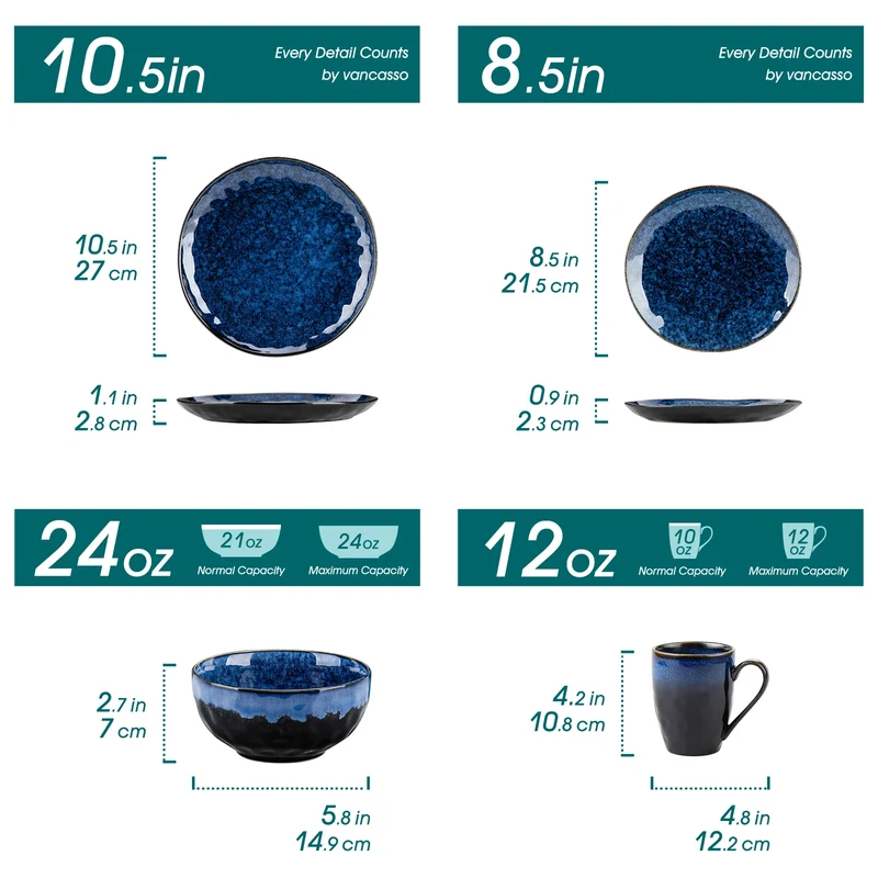 Vancasso Starry Ceramic Dinnerware Set with Plates and Bowls